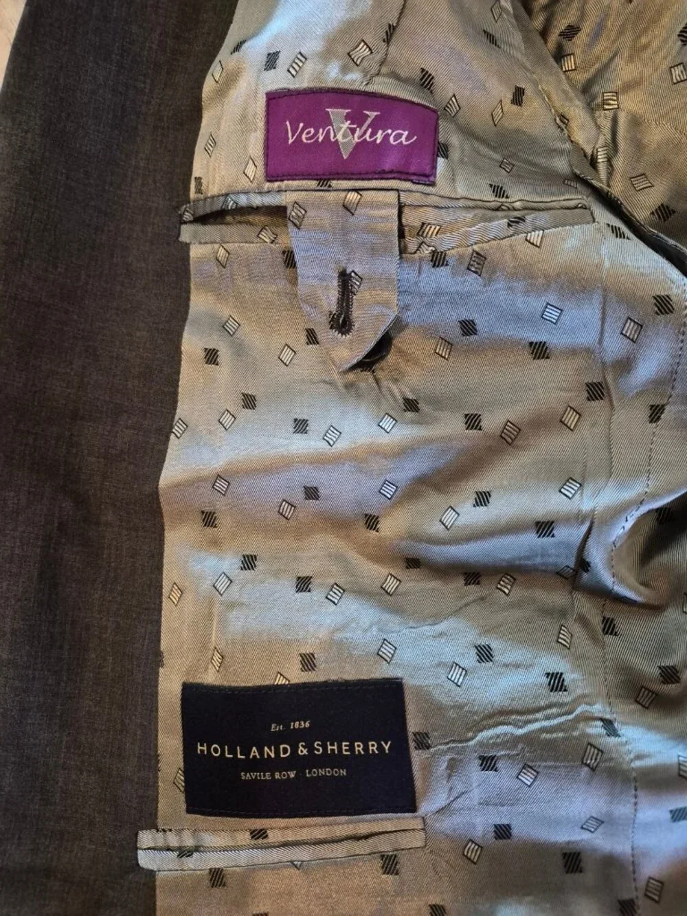 Two-Piece Mens Grey Suit By Holland & Sherry - Tailored Fit Sizes in Description